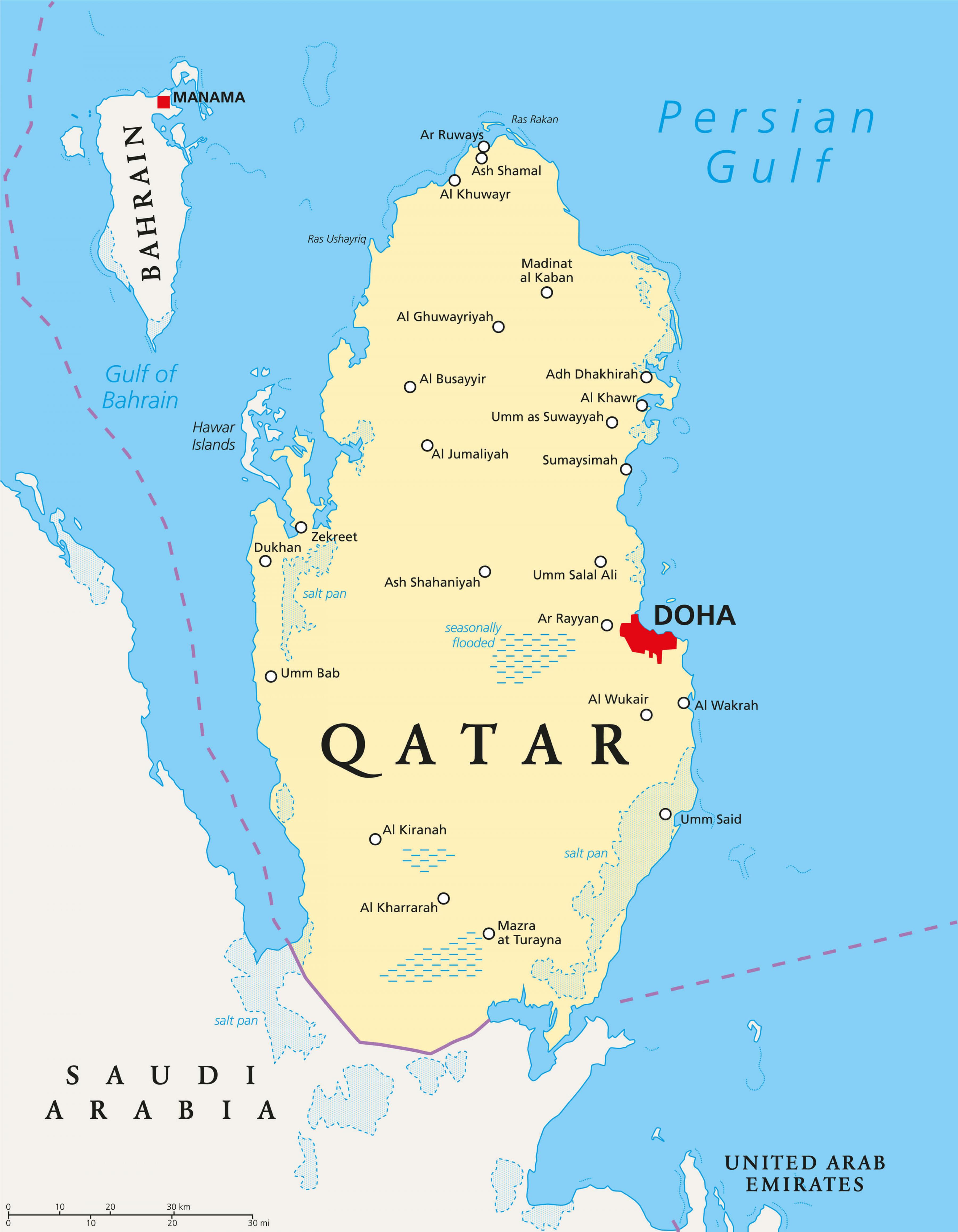 Qatar Harta Harta   Qatar Orașe Hartă 