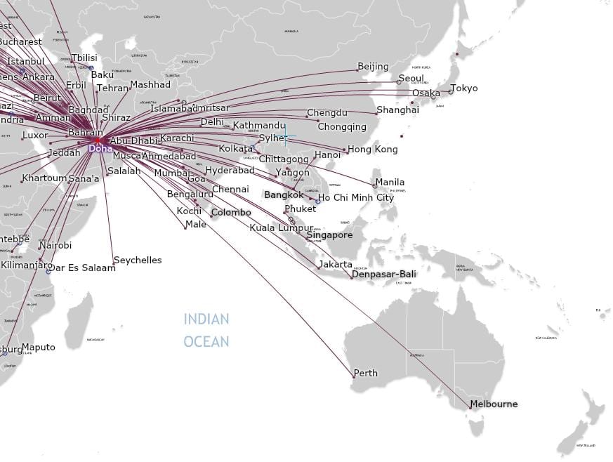 qatar airlines hartă