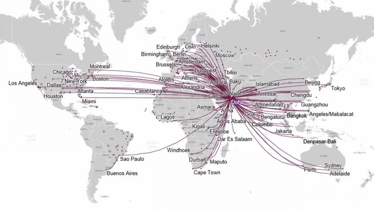 harta traseu qatar airways